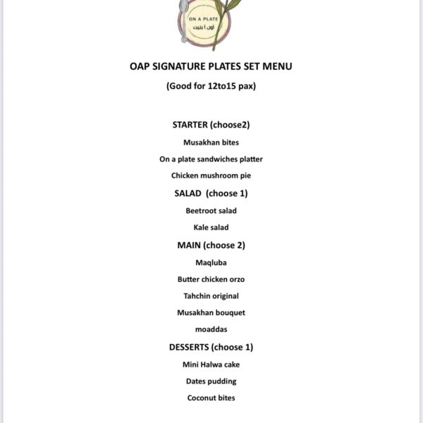 OAP Signature plates set menu